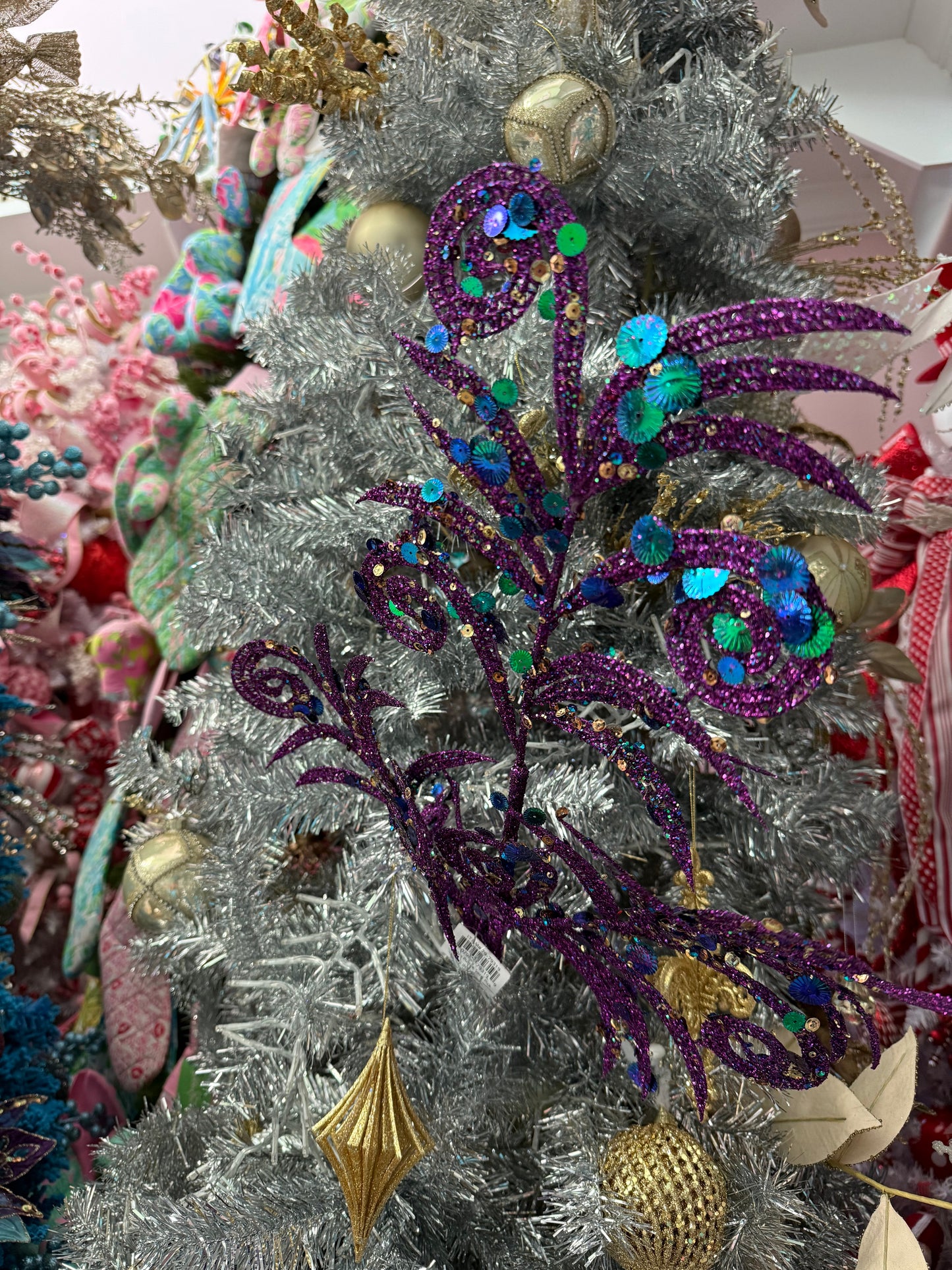 30" Purple Glitter & Sequin Swirl Pick: Set of Two