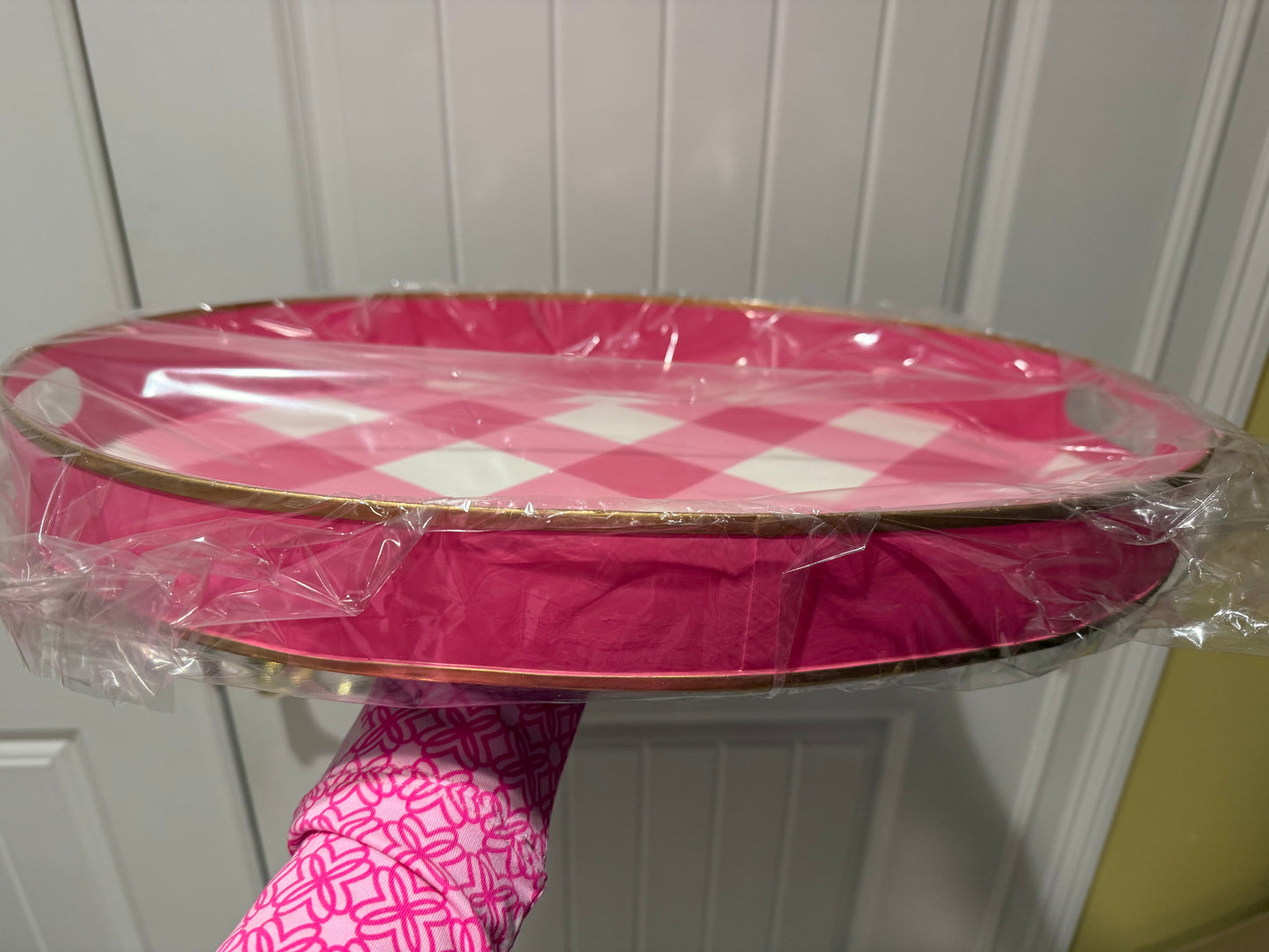 Pink Buffalo Plaid Oval Tray 14" x 20"