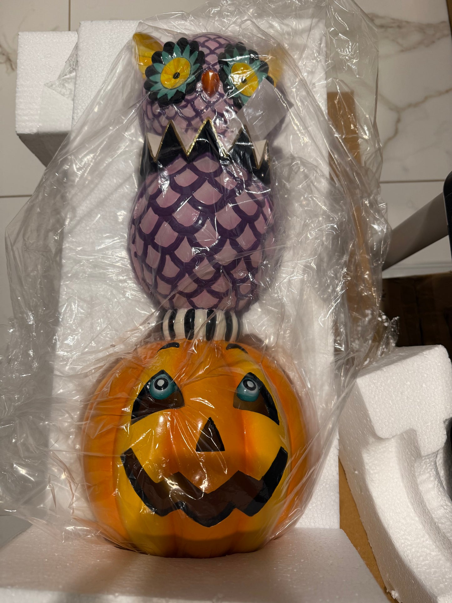 Spooky Season Purple Owl on Jack- O-Lantern Figurine