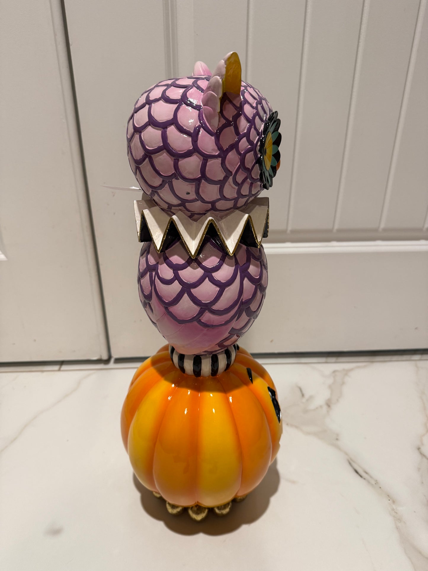 Spooky Season Purple Owl on Jack- O-Lantern Figurine