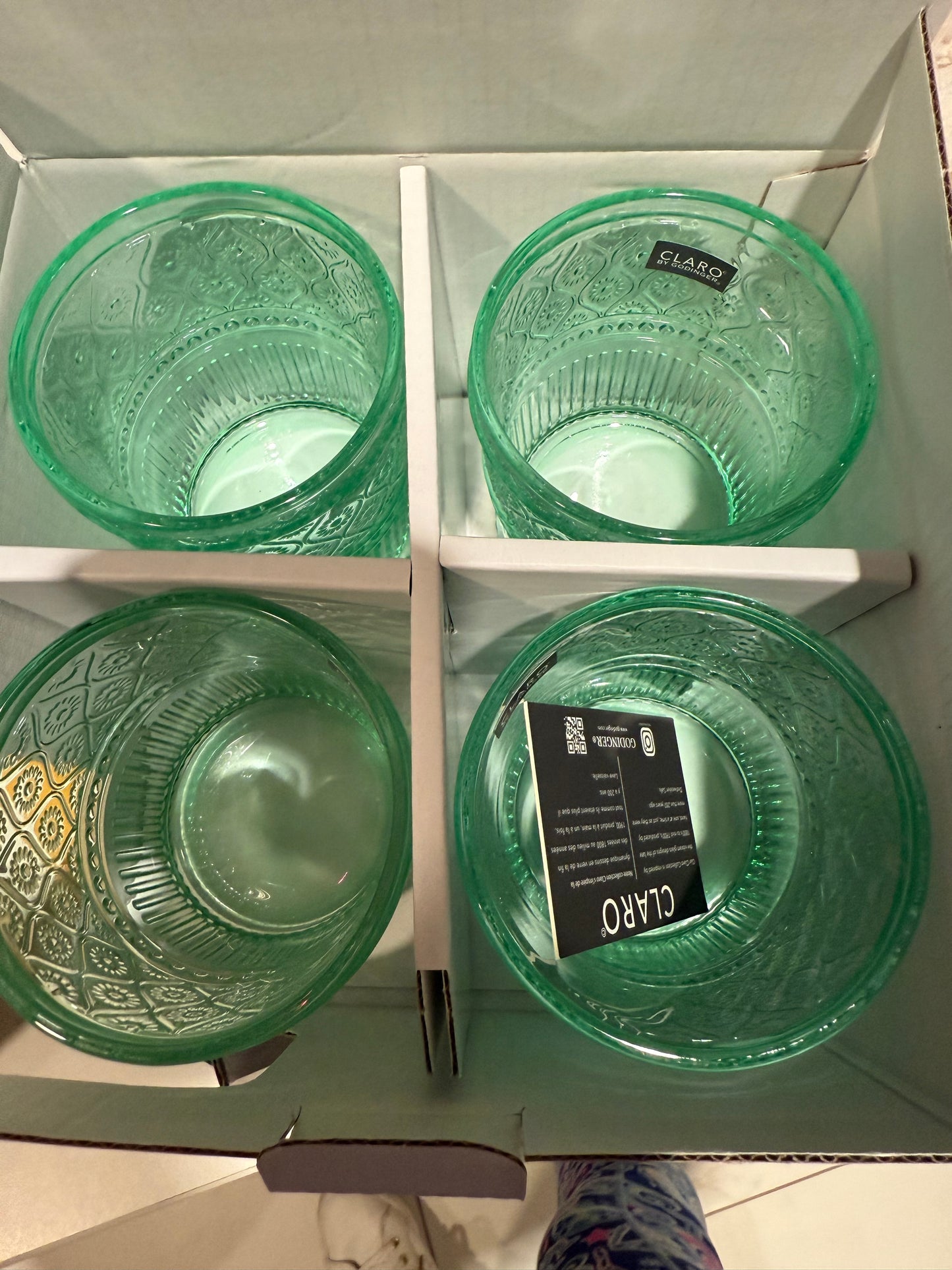 Claro Green Double Old Fashion Glasses: Set of 4