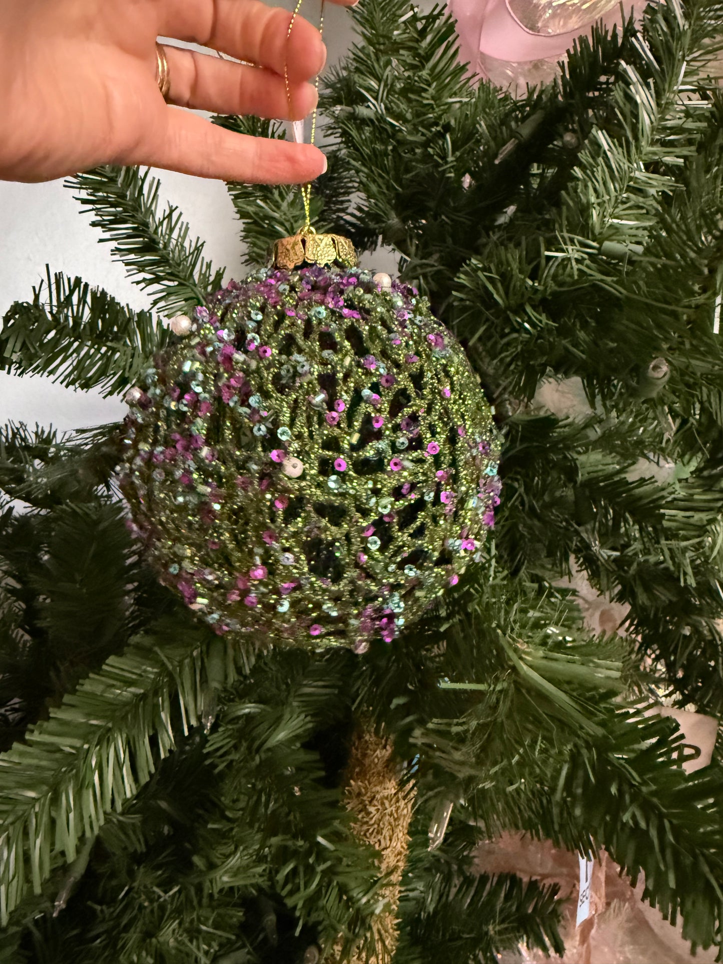 Pearl, Sequin & Glitter Ball Ornaments: Set of Three