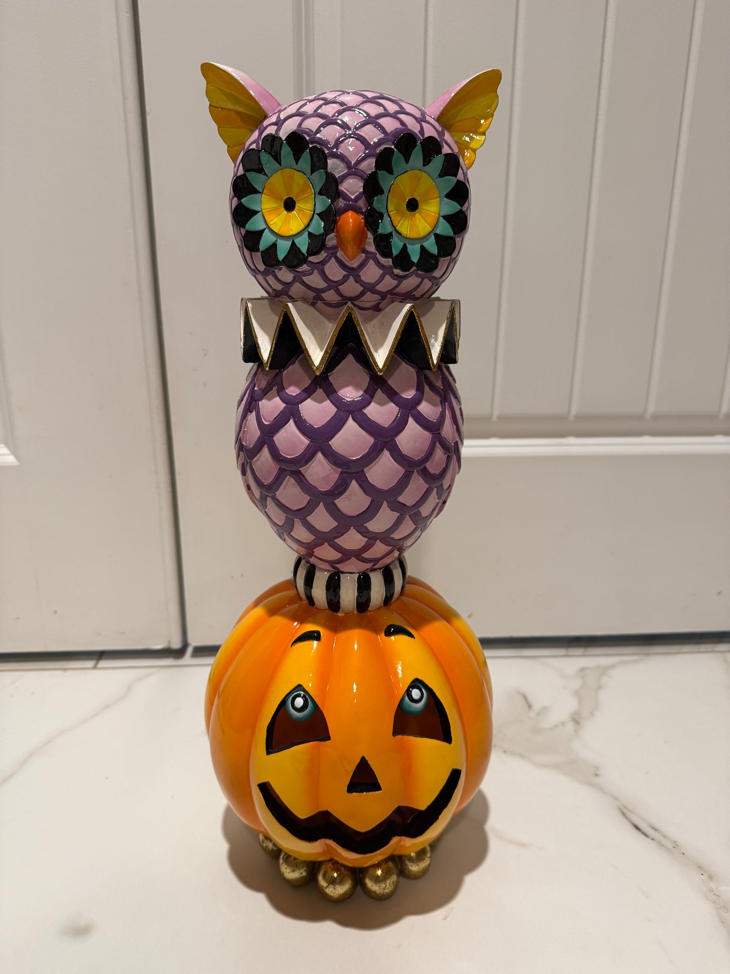 Spooky Season Purple Owl on Jack- O-Lantern Figurine