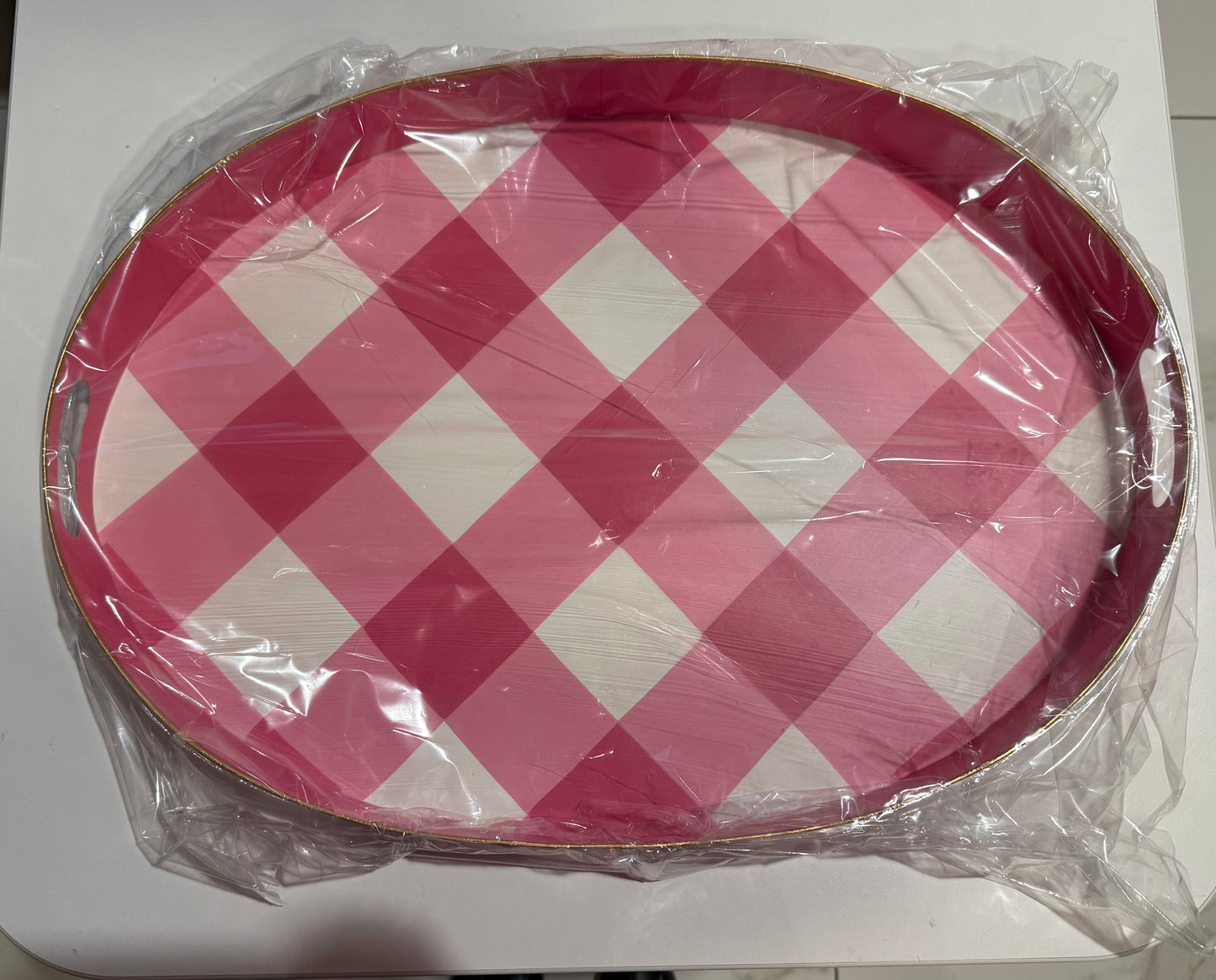 Pink Buffalo Plaid Oval Tray 14" x 20"