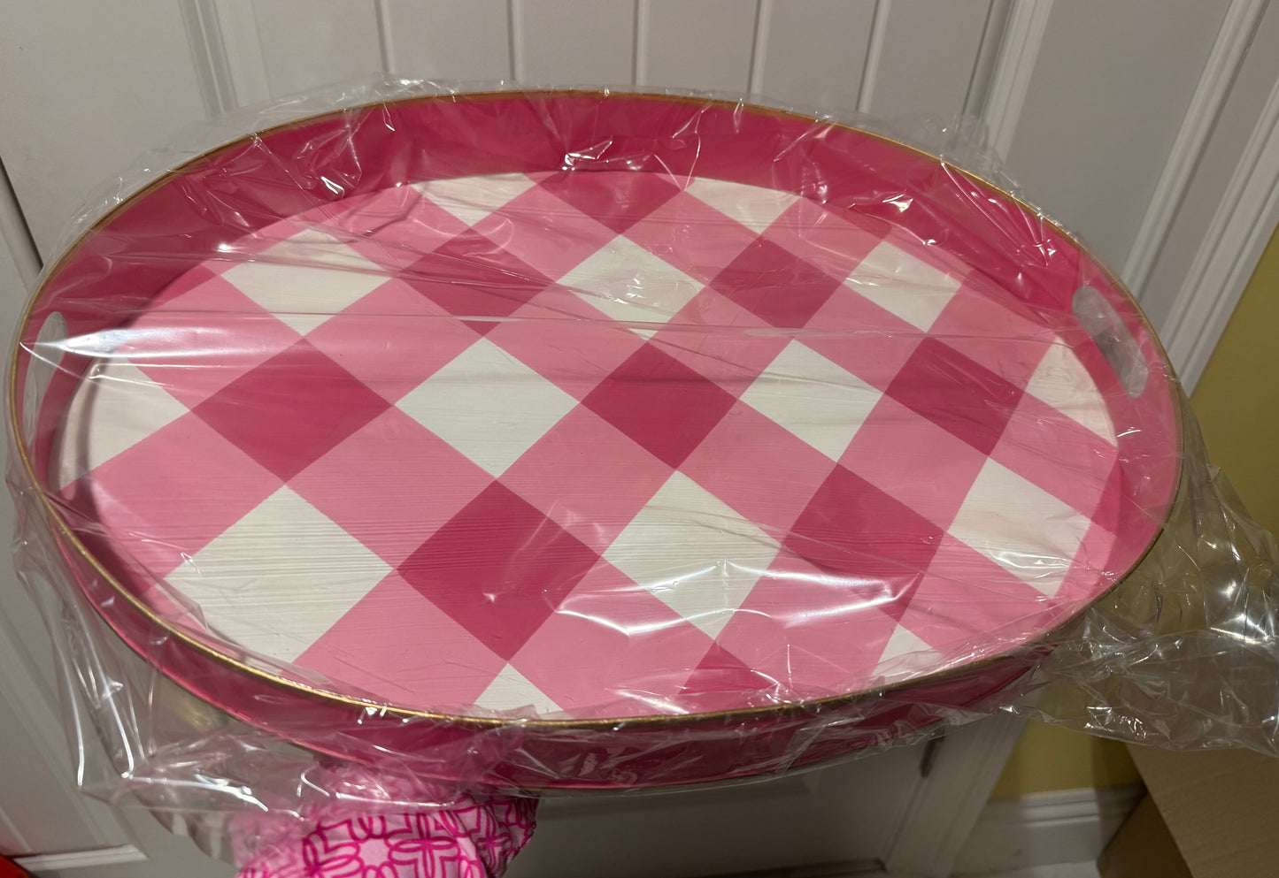 Pink Buffalo Plaid Oval Tray 14" x 20"