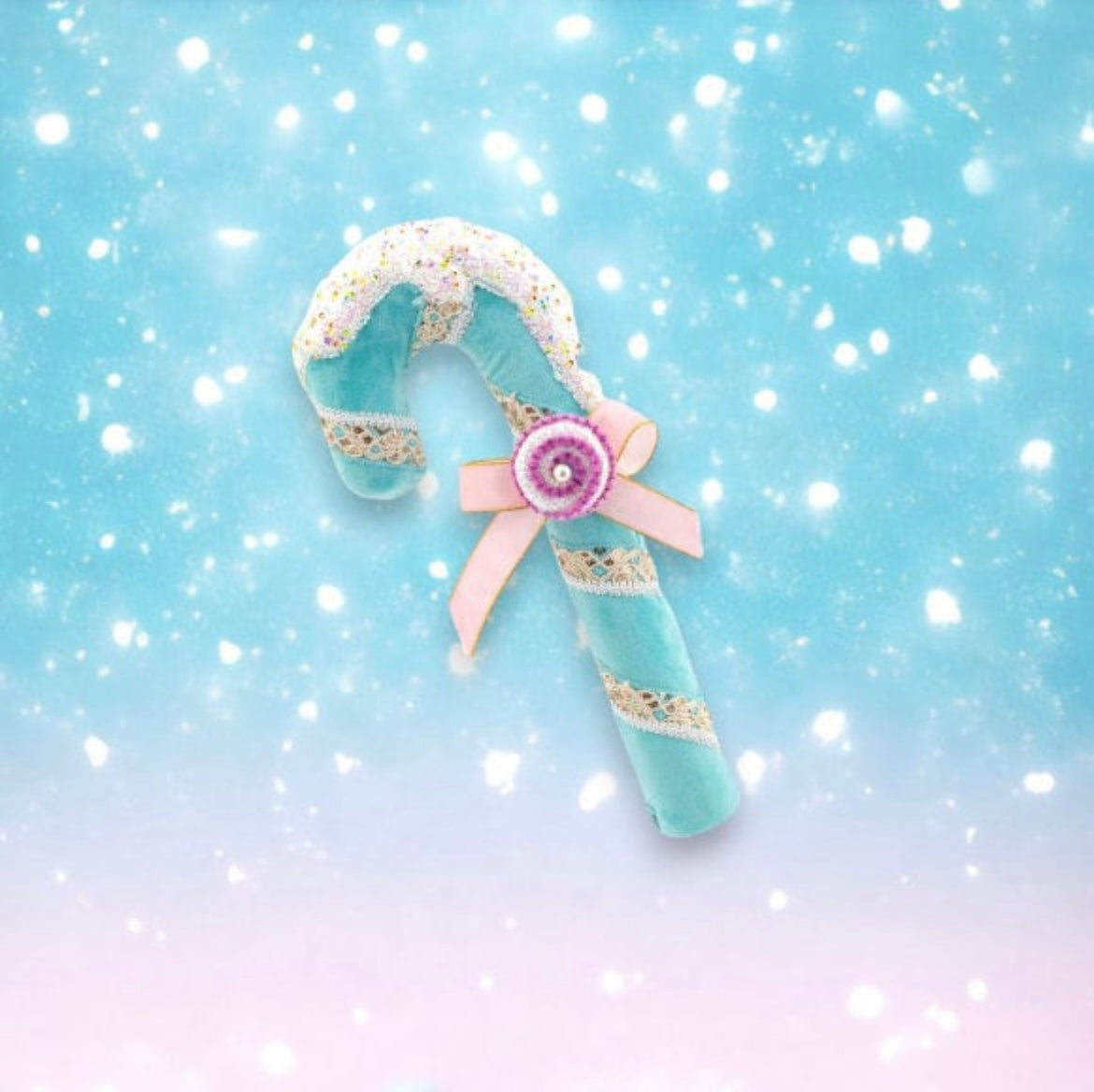 14" Teal Candy Cane Ornament