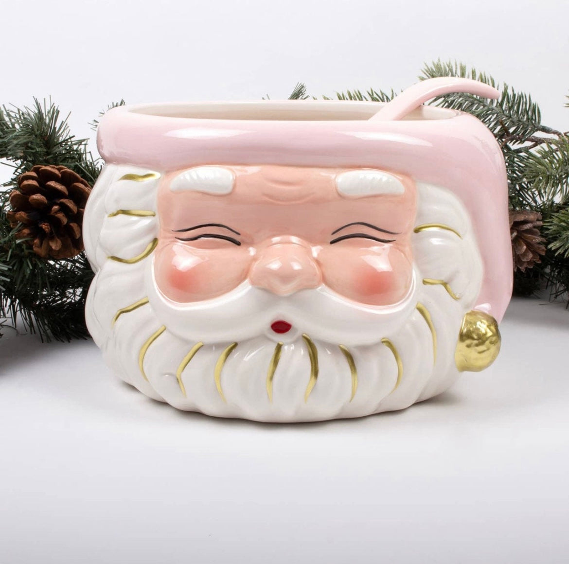 Santa Punch Bowl With Ladle: Pink or White