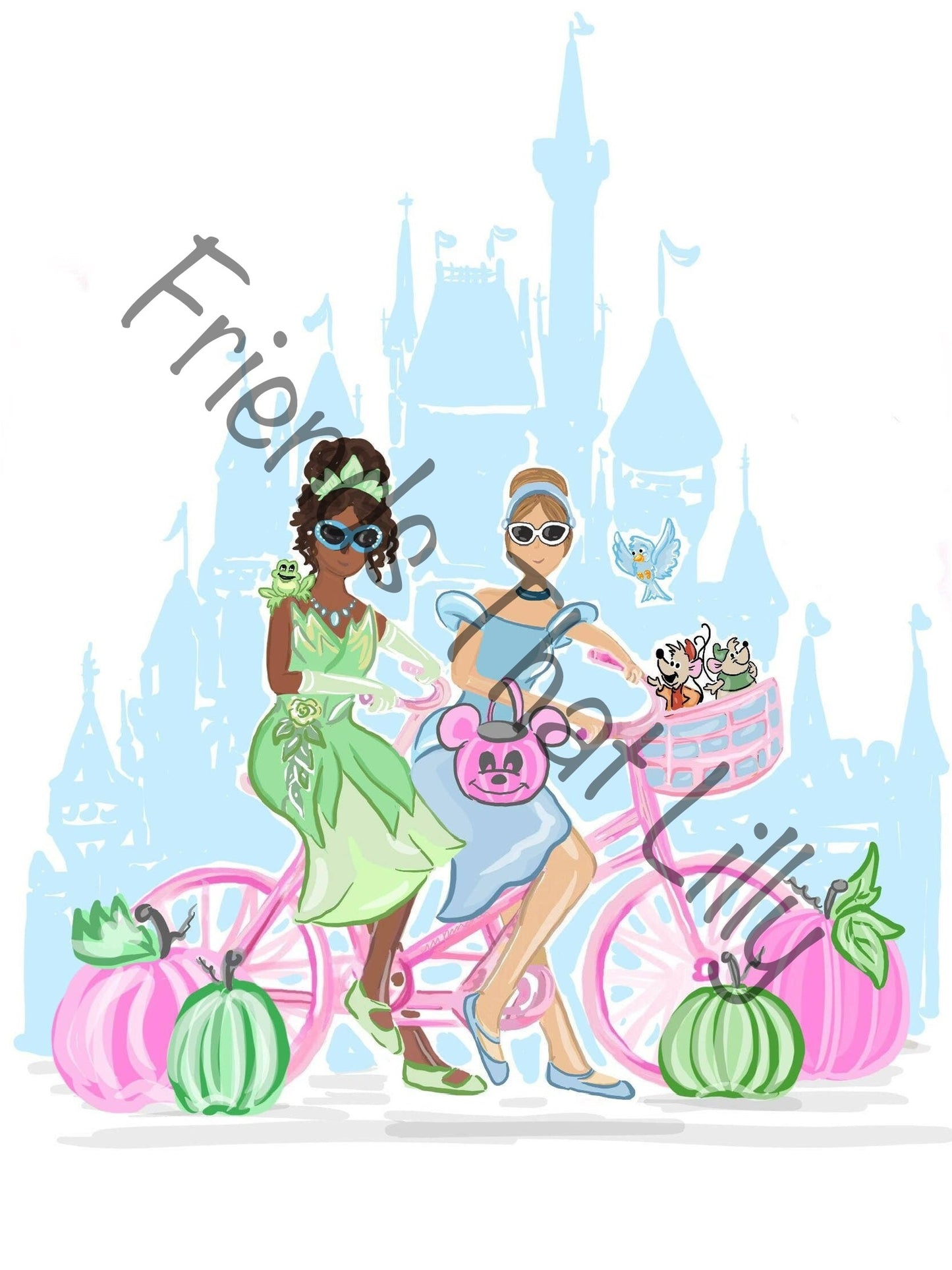 SALE! Kids FTL Green and Blue Princesses w/ Pumpkins Illustration Shirts