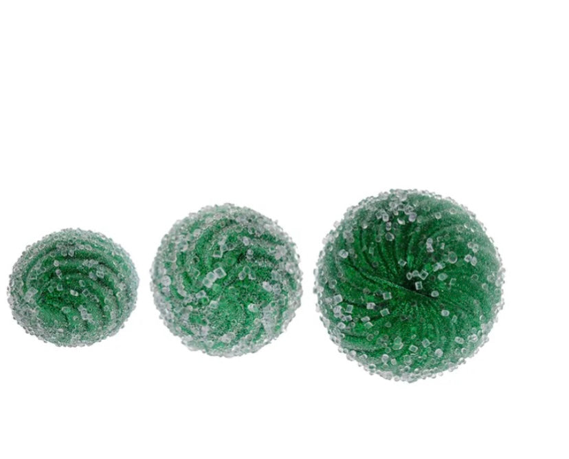 Blue and Green Ball, Finial and Onion Glass Ornaments: Set of Three