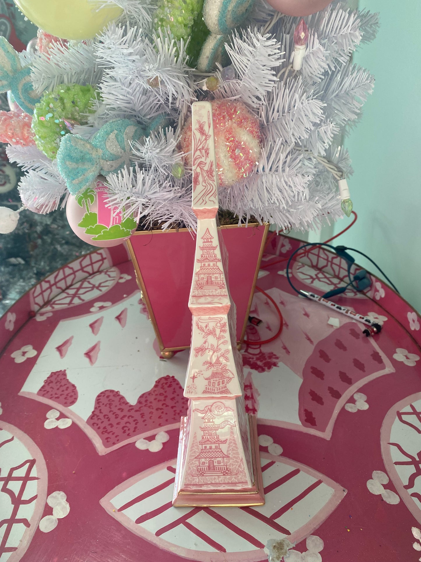 Chinoiserie Pastel Pink Christmas Tree