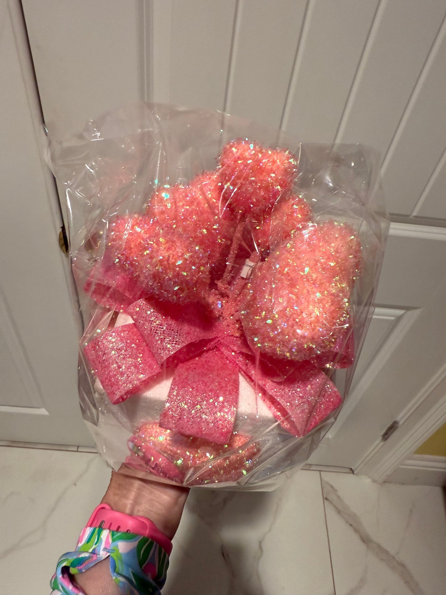 8.5" Glitter Gift Box With Hearts Package Ornament - Pink & White