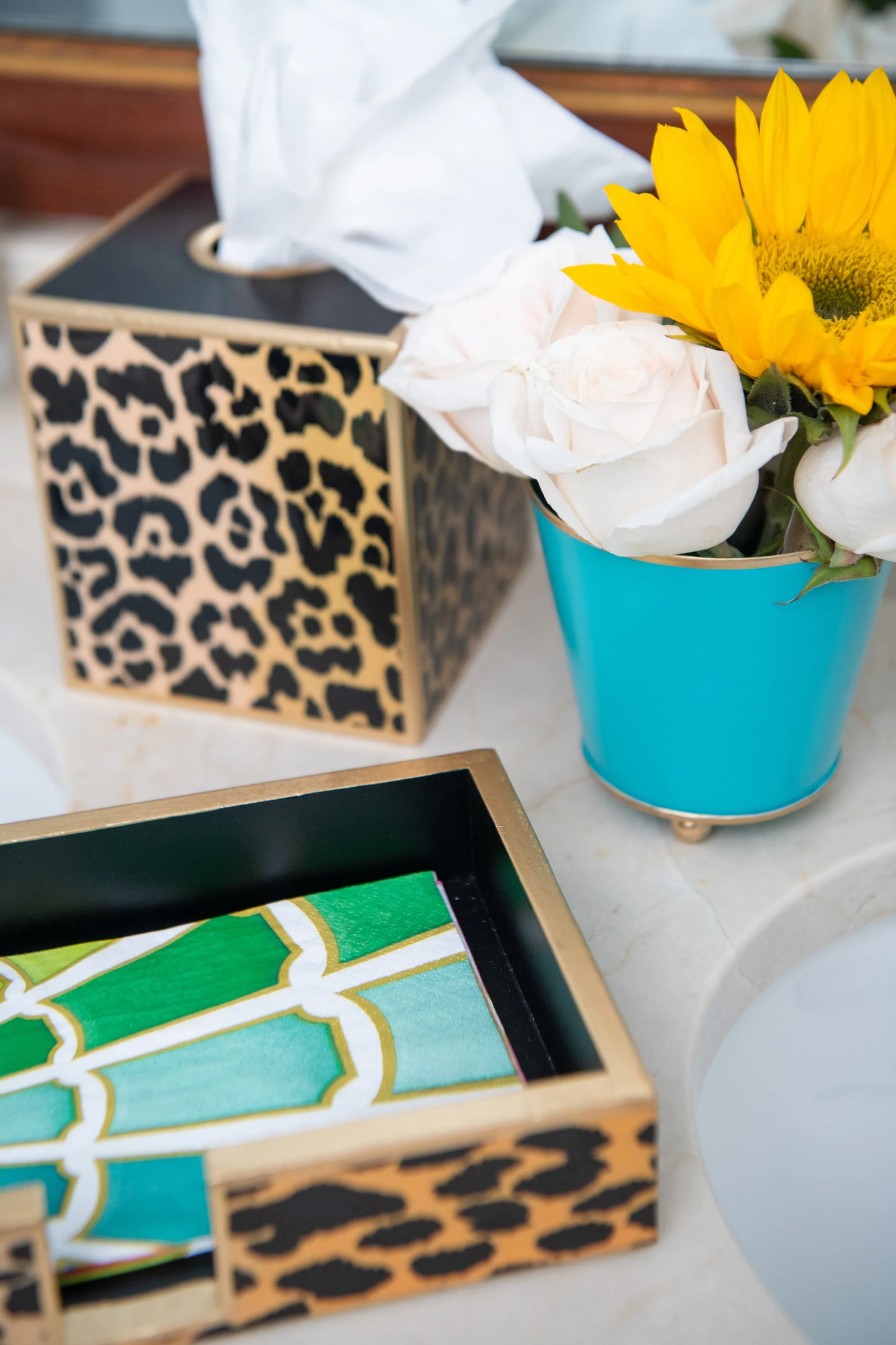 Turquoise Color Block Round Cachepot: 4" and 6"