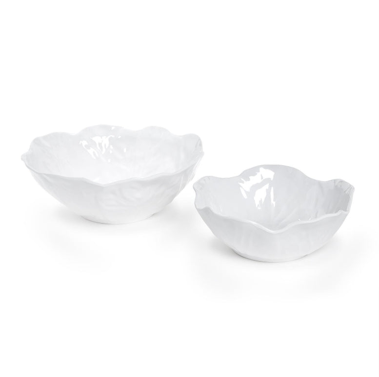 New! White Cabbage Pattern Melamine Serving Bowls: Set of Two