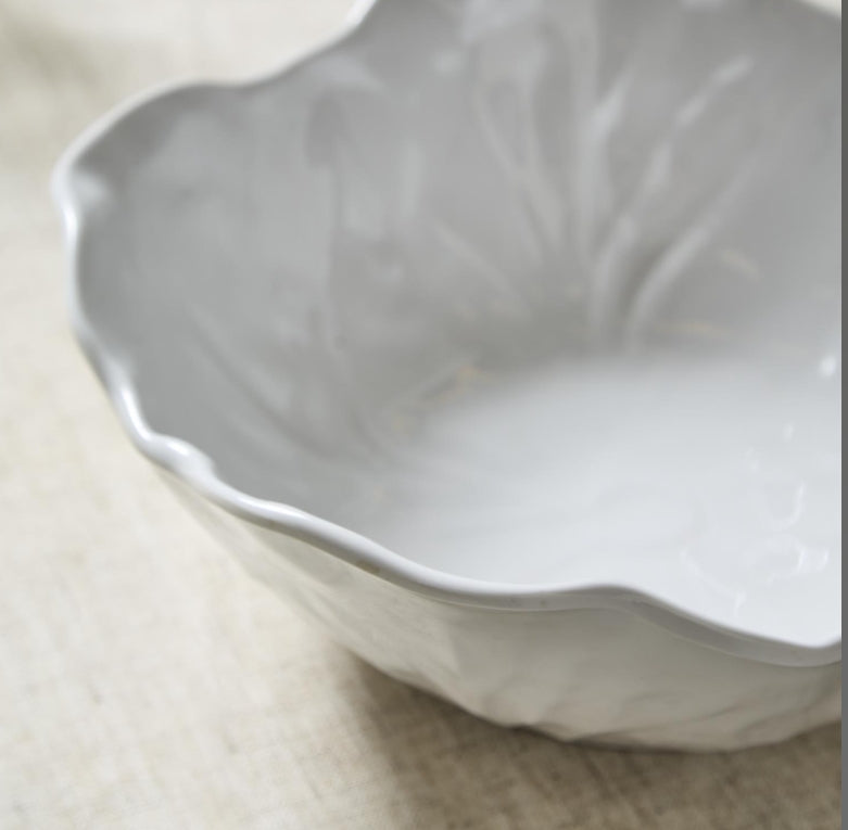 New! White Cabbage Pattern Melamine Serving Bowls: Set of Two