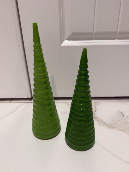 Bright Green Glass Spiral Trees: Set of Two