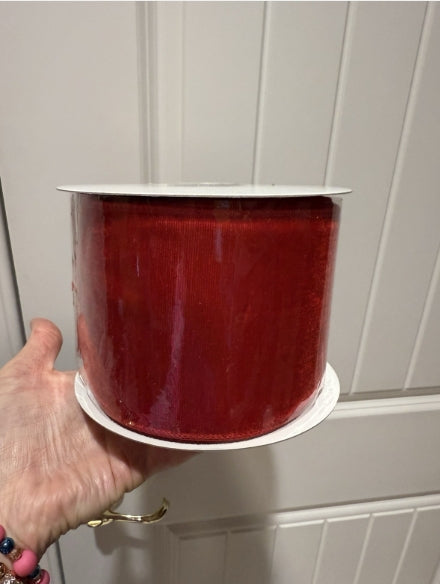 Deluxe Velvet Sheer Back Ribbon 4" X 5 Yards Red