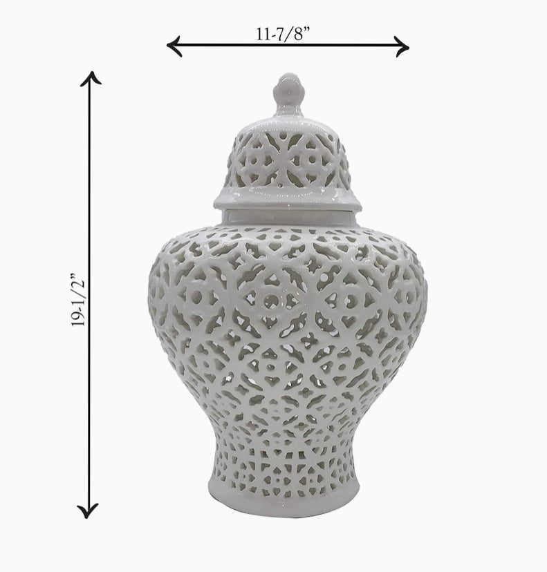 Hand Carved Lattice Pierced Ceramic Temple Ginger Jar 19.5"