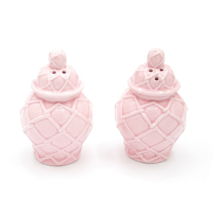Pink Textured Ginger Jar Salt & Pepper Shaker Set