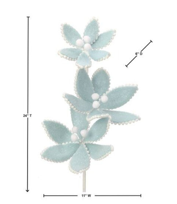 Blue Frosted Triple Candy Poinsettia Stem