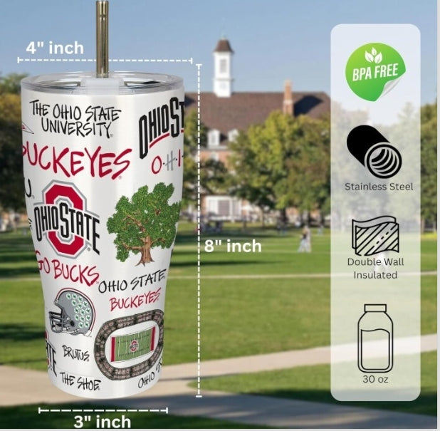 Ohio State 30oz Stainless Steel 3D Icon Travel Tumbler