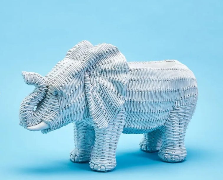 Faux Wicker White Elephant Cachepot