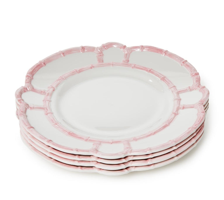 Pink Bamboo Touch Dinner Plates with Bamboo Rim: Set of Four