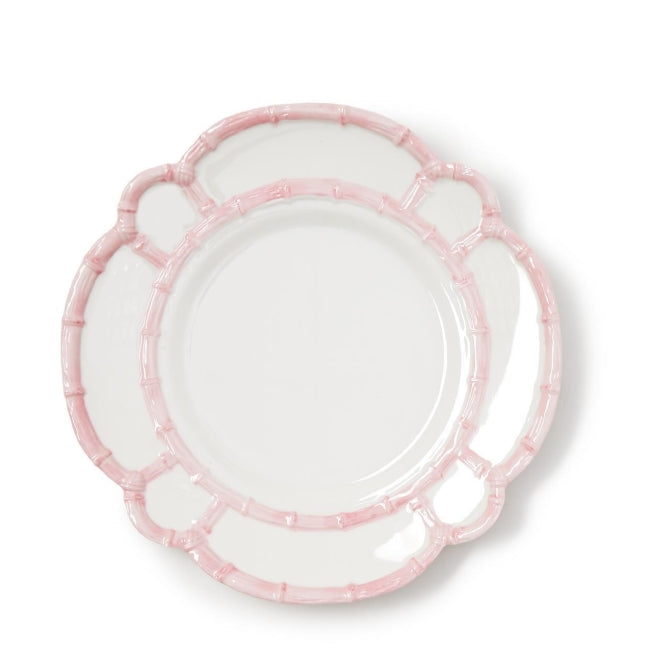 Pink Bamboo Touch Dinner Plates with Bamboo Rim: Set of Four