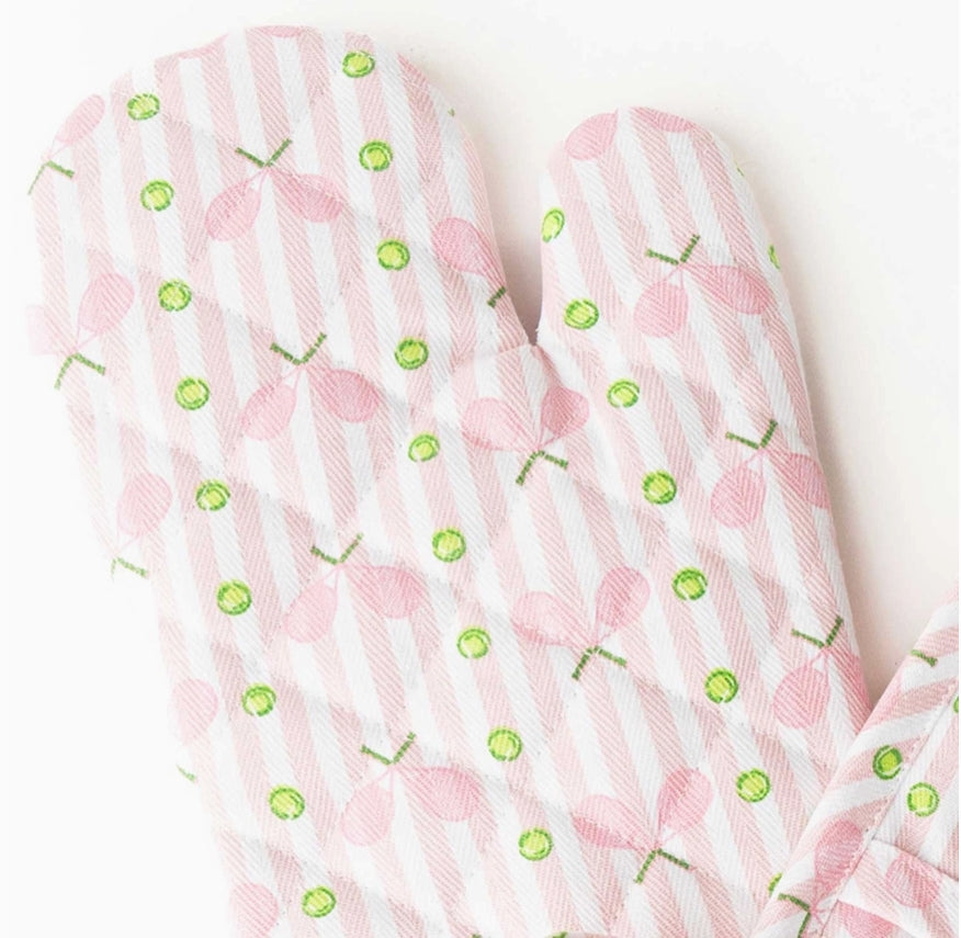 Pink Tennis Stripe Oven Mitt Set