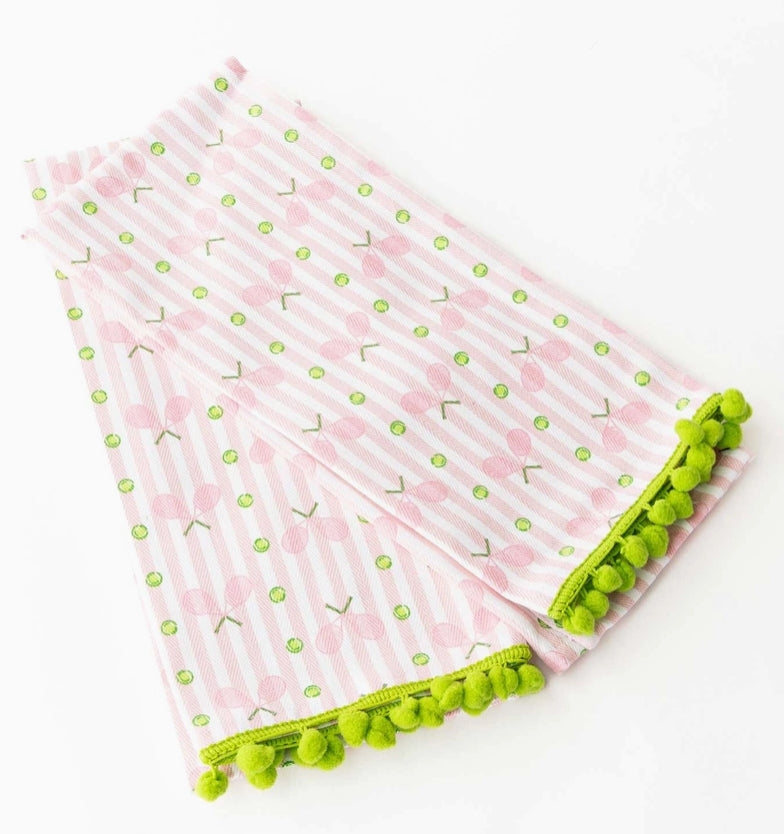 Pink Tennis Stripe Pom-Pom Kitchen Towel Set