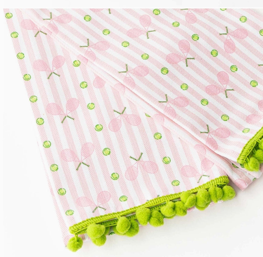 Pink Tennis Stripe Pom-Pom Kitchen Towel Set