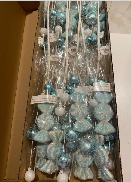 28" Pastel Blue And White Glitter Candy/Ball Spray: Set of Two