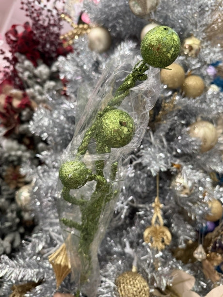 Green Glittered Ball Curl 33" Spray: Set of Four