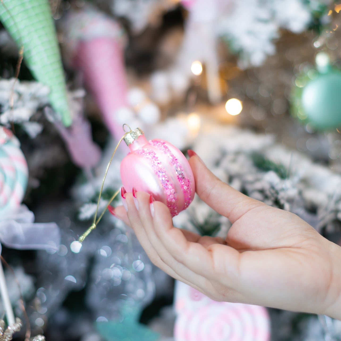 Glass Beaded Macaron Ornaments, Set of 3 Assorted Colors
