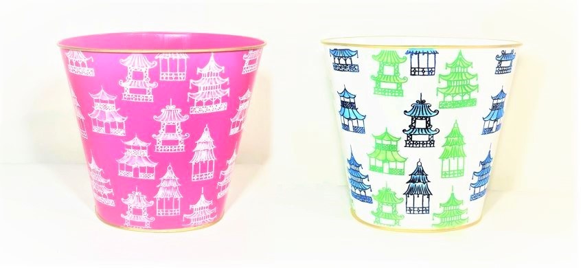 12" Metal Oval Waste Bin with Pagodas, 2 Assorted, © Patty Rybolt