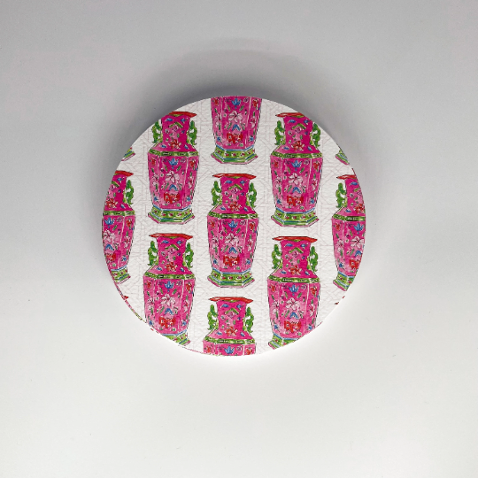 Chinoiserie Vase Pink Round REVERSIBLE Coasters