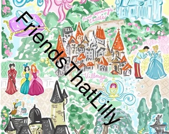 Women's T-Shirts: Cinderella Map Illustration Design