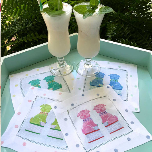 Colorful Foo Dog Linen Cocktail Napkin *set of 4*
