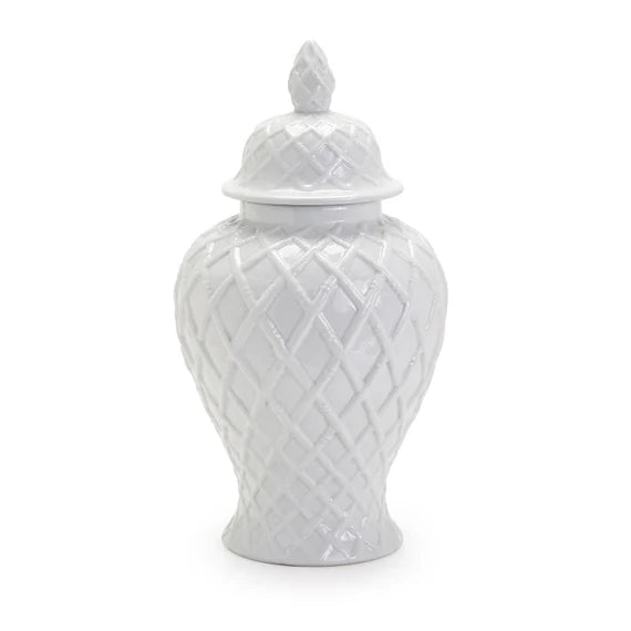 Faux Bamboo Fretwork Decorative Temple Jar - Ceramic