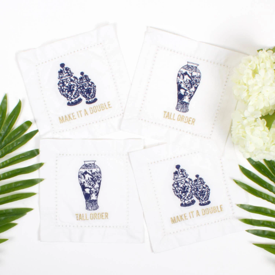 Ginger Jar Embroidered Cocktail Napkin Set of 4