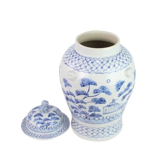 PRICE DROP! Ginger Jar Pale Blue & White Village Scene