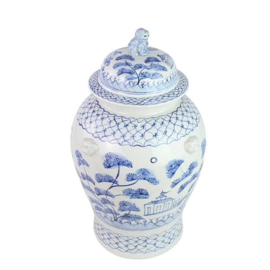 PRICE DROP! Ginger Jar Pale Blue & White Village Scene