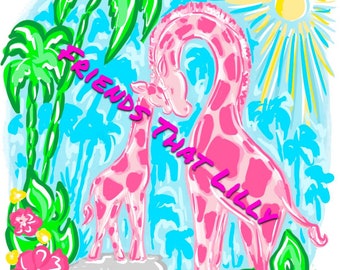 Women's T-Shirts: FTL Mommy and Baby Giraffe Illustration Design