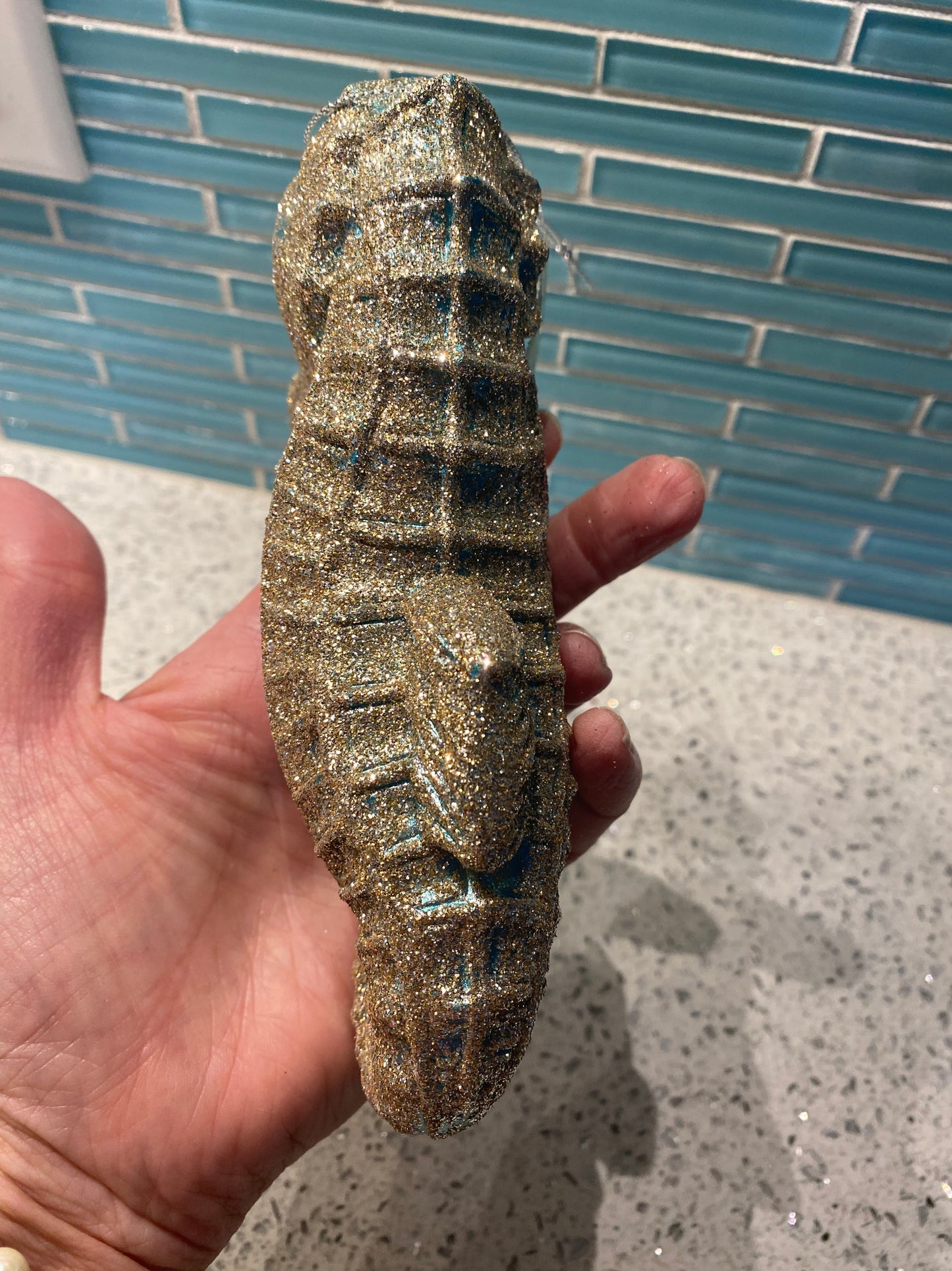 Glitter Pearl Aqua Seahorse Ornament
