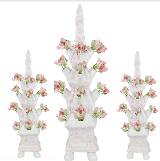 Pale Pink Village Scene Tulipiere Vase