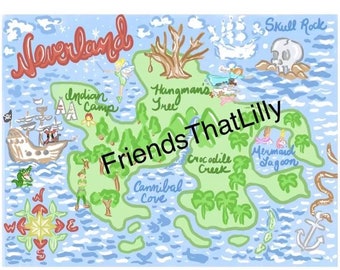Women's T-Shirts: Neverland Map Illustration Design