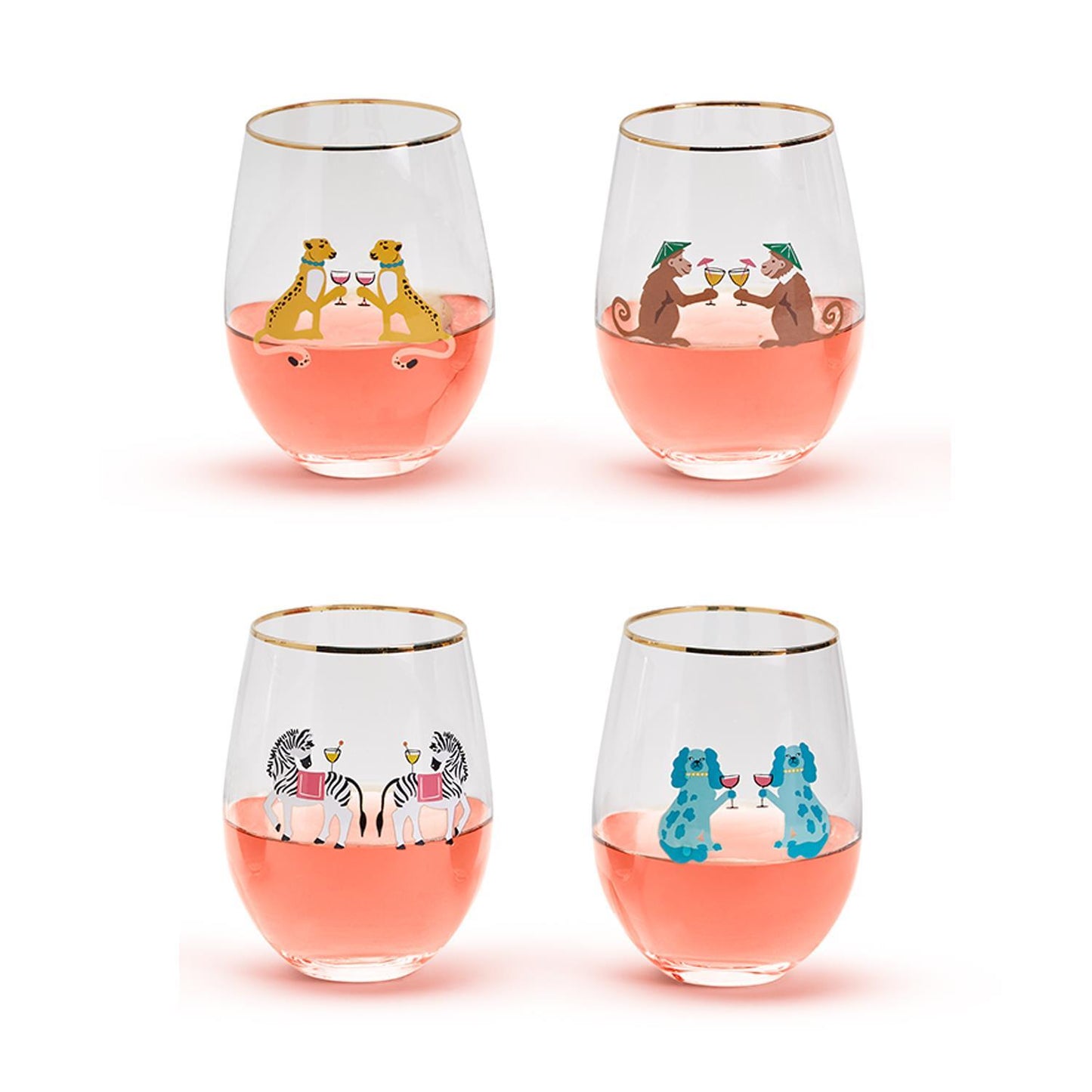 Animal Party Stemless Wine Glasses Set of 4
