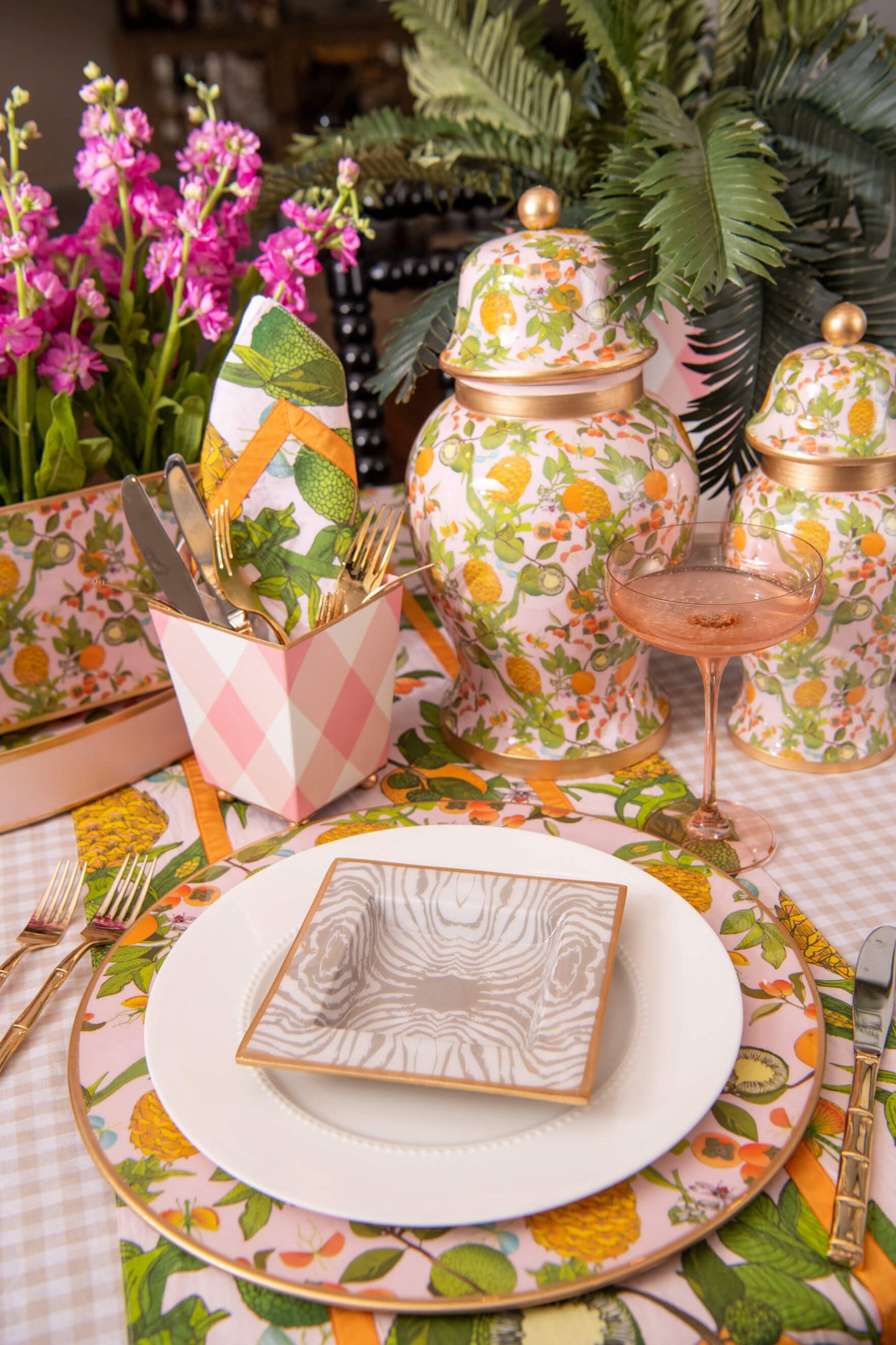 Pineapple Gardens Enameled Charger Plates- Set of 4