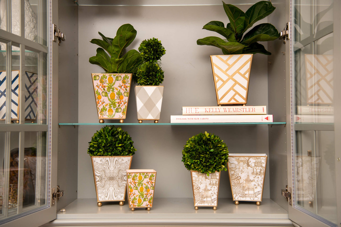 Pineapple Gardens Enameled Square Cachepots