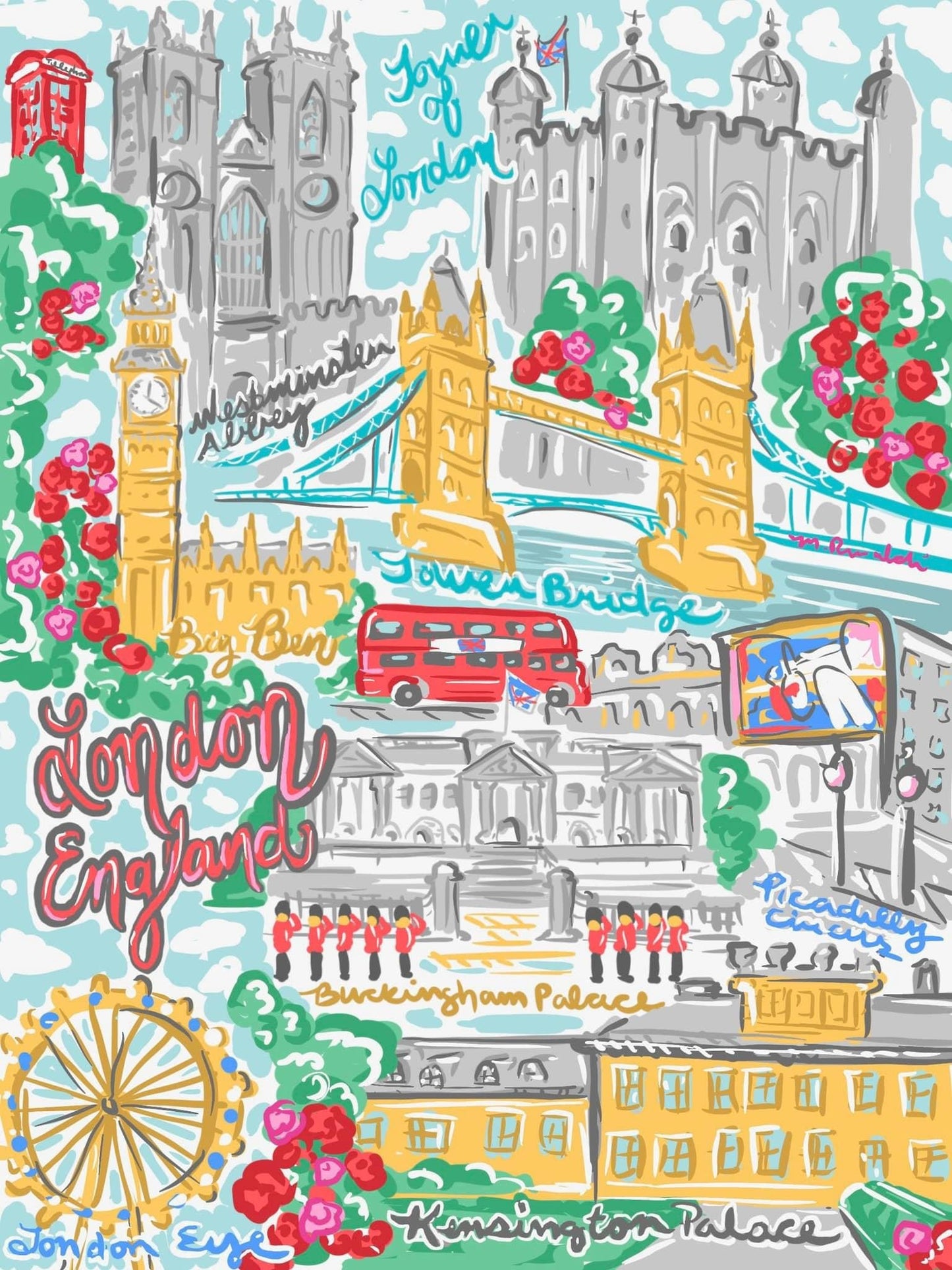 Prints - London, England - red