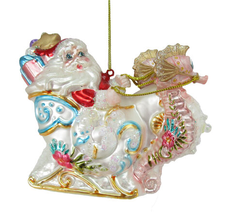 Santa On Seahorse Sleigh Ornament